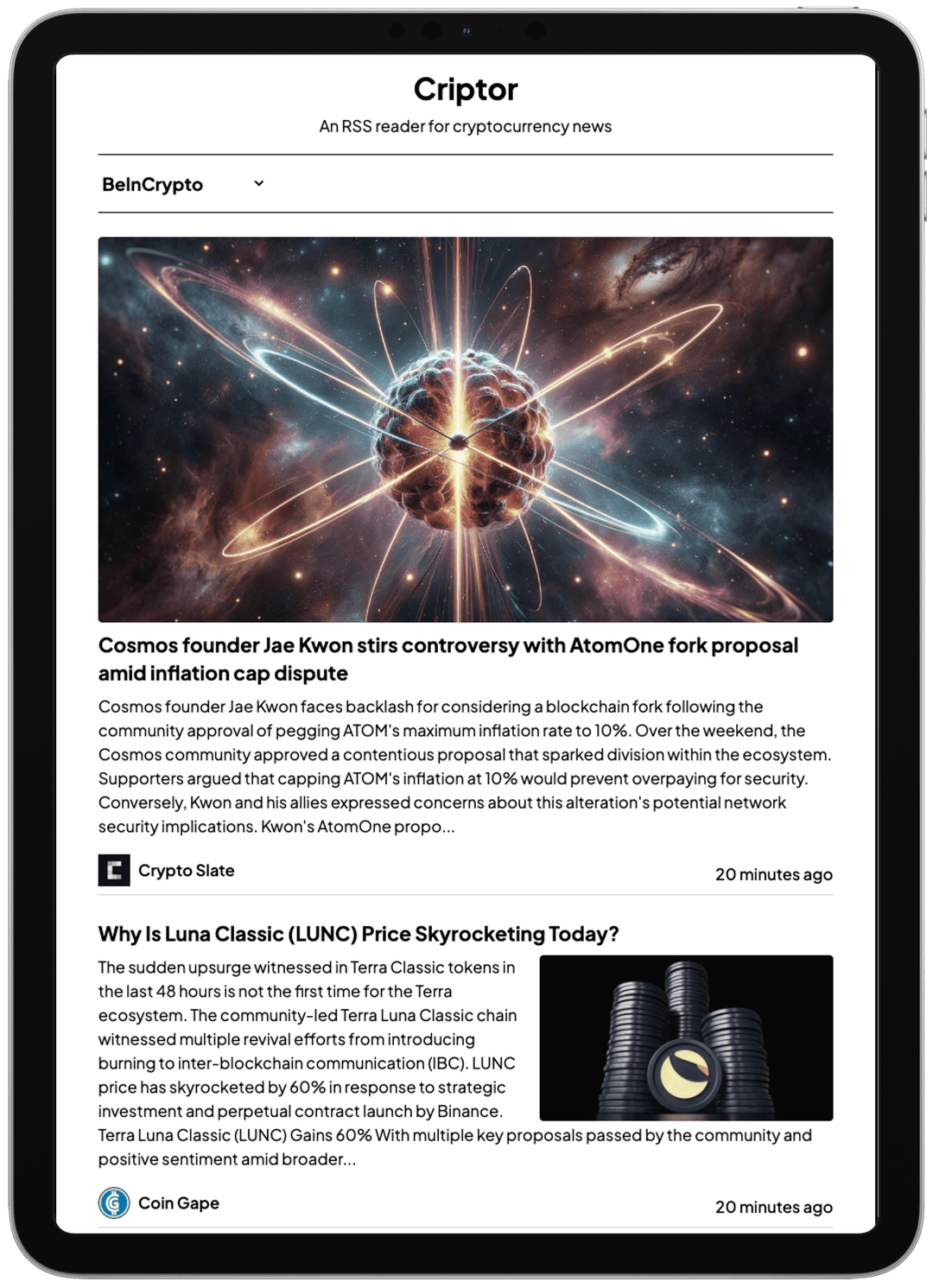 iPad mockup showing Criptor